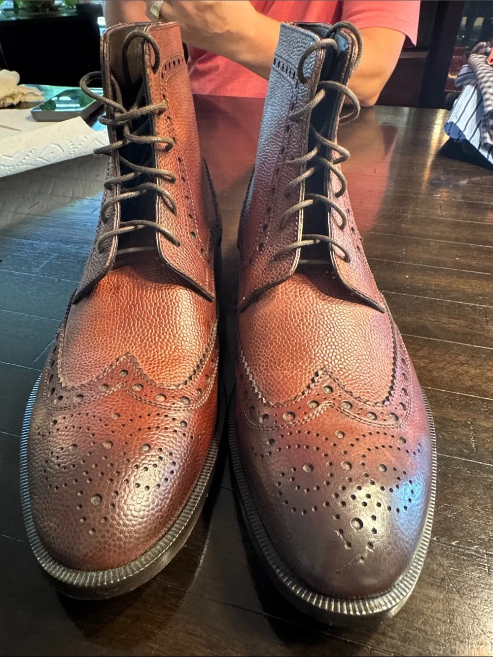 Gordon Rush Brown Leather Wingtip Lace-Up Boots